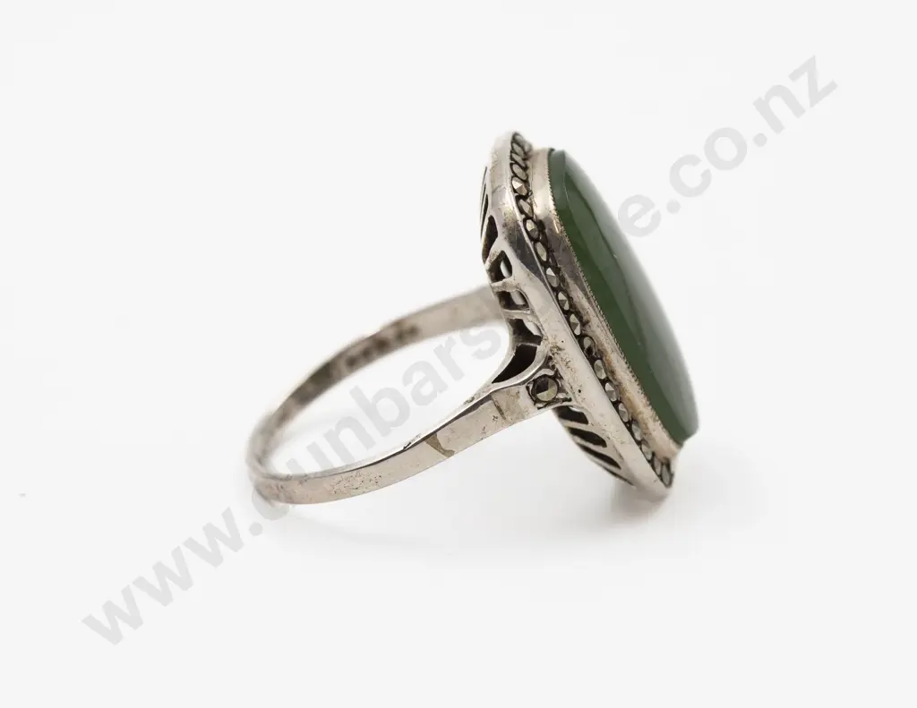S/S Greenstone and Marcasite Dress Ring Image 1++