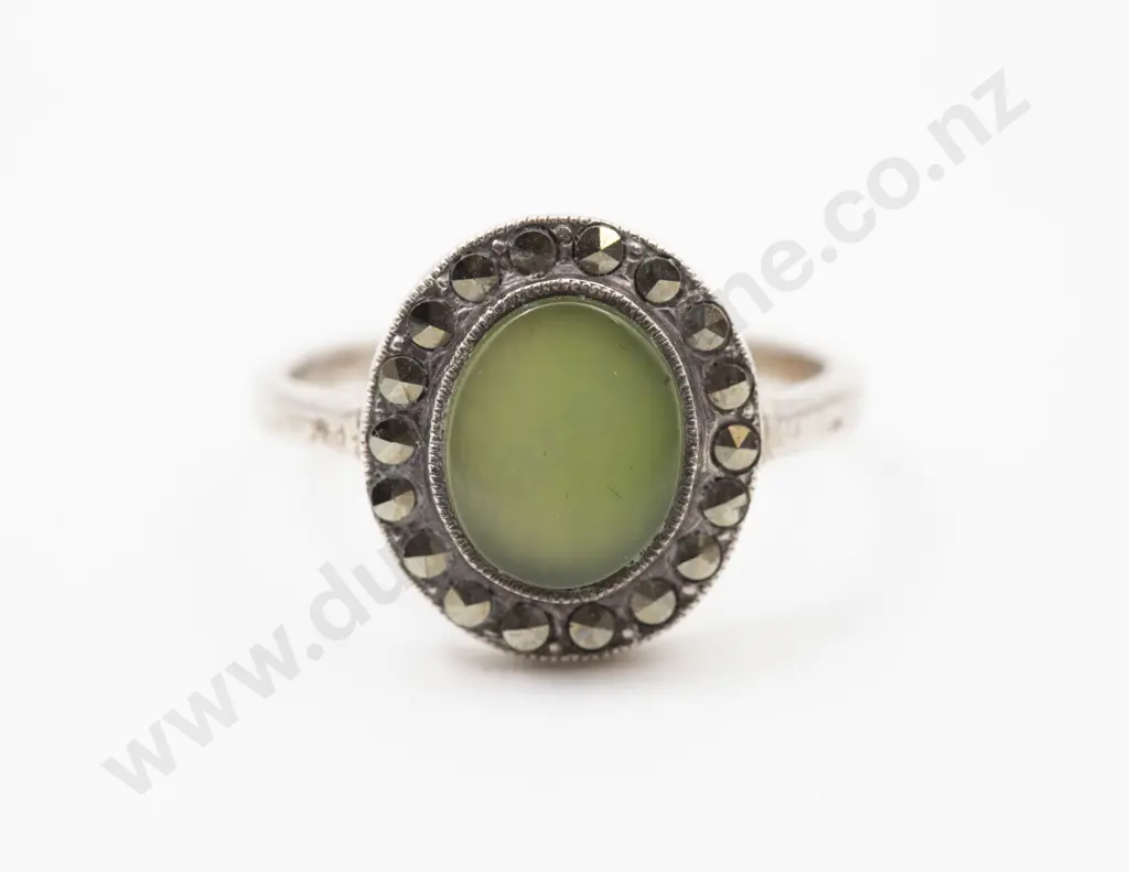 S/S Greenstone and Marcasite Dress Ring Image 1++