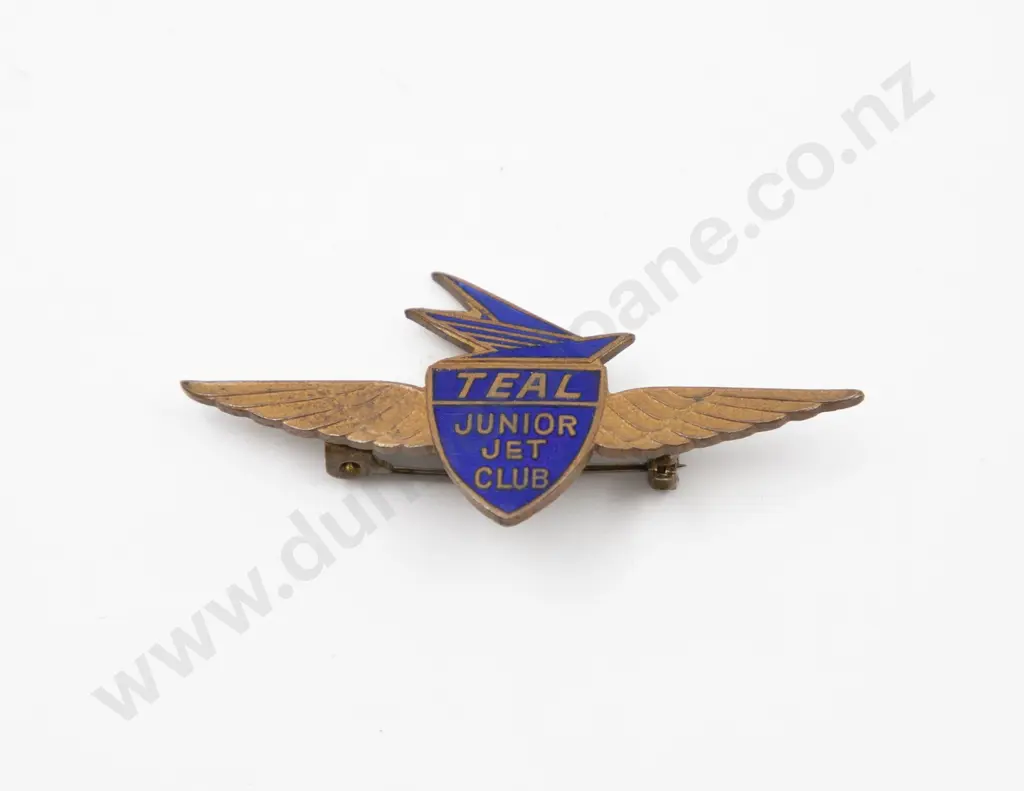 Metal and Enamel Teal Junior Jet Club Winged Brooch Image 1++