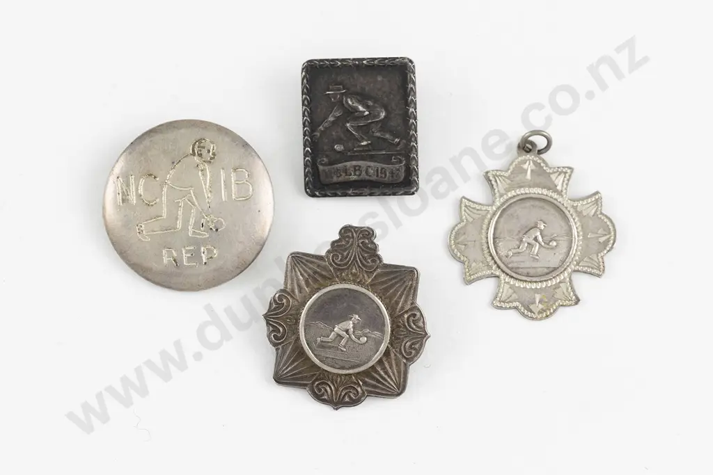 NZ Three Various Bowling Brooches and Medallion Image 1++