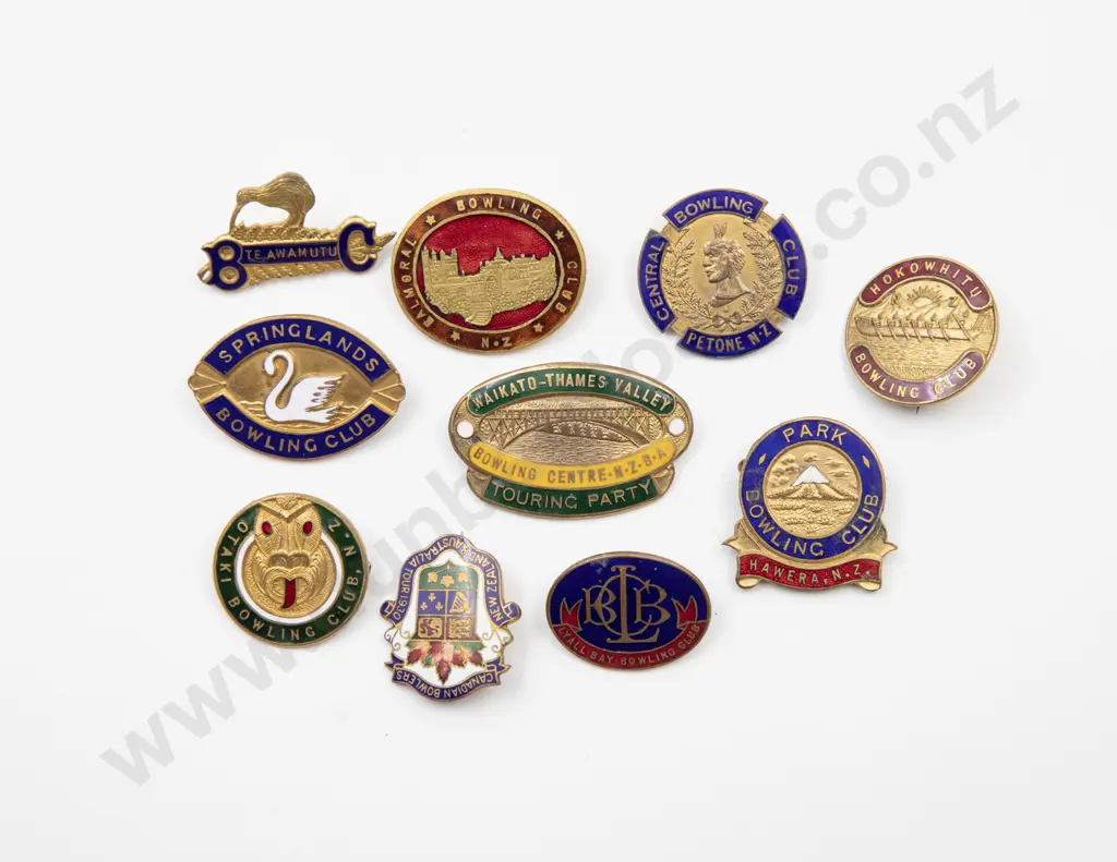 Collection Ten Enamelled NZ Bowling Club Badges Image 1++