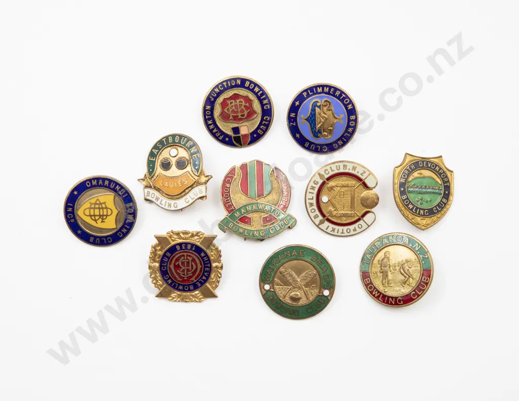 Collection Ten Enamelled NZ Bowling Club Badges Image 1++