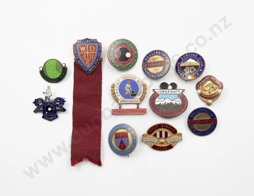 Collection Twelve Enamelled NZ Bowling Club Badges Image 1++