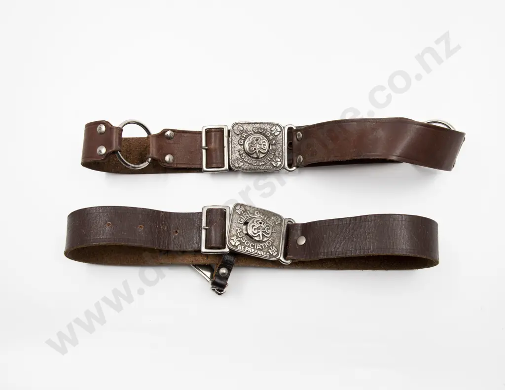 Two Vintage Girl Guides/Brownies Leather Belt with Buckle Image 1++