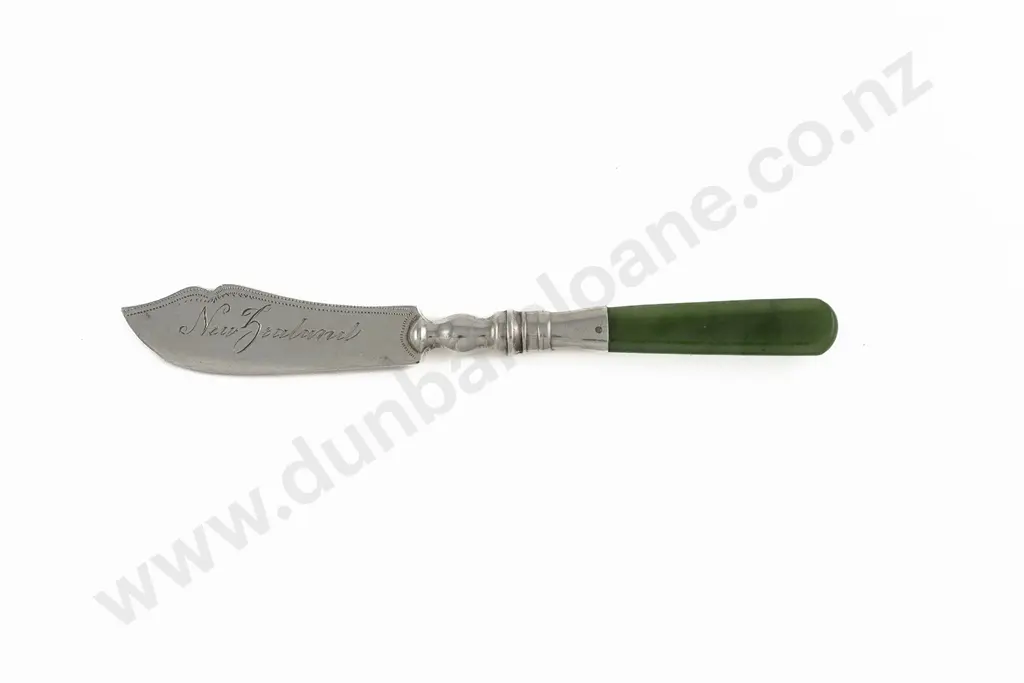 NZ S/S & Greenstone Handled Butter Knife Image 1++