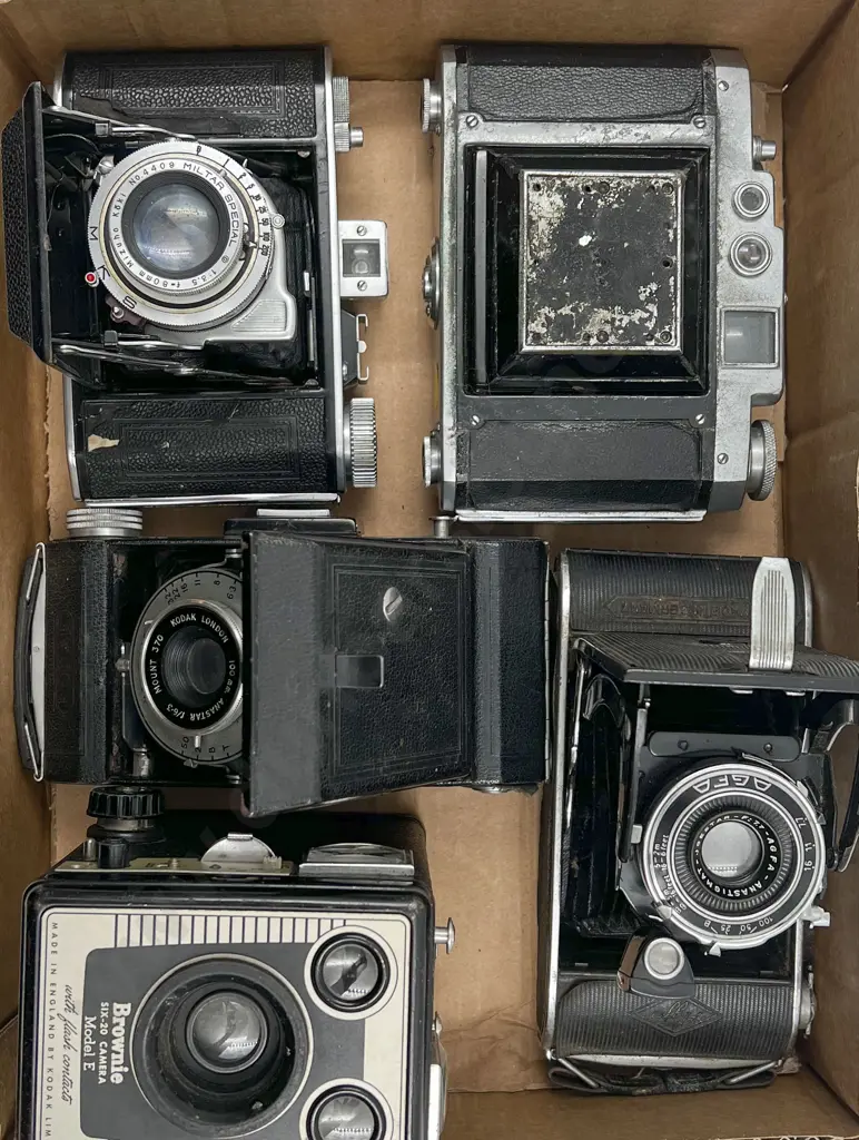 Four Folding Cameras & One Kodak Box Camera Image 1++