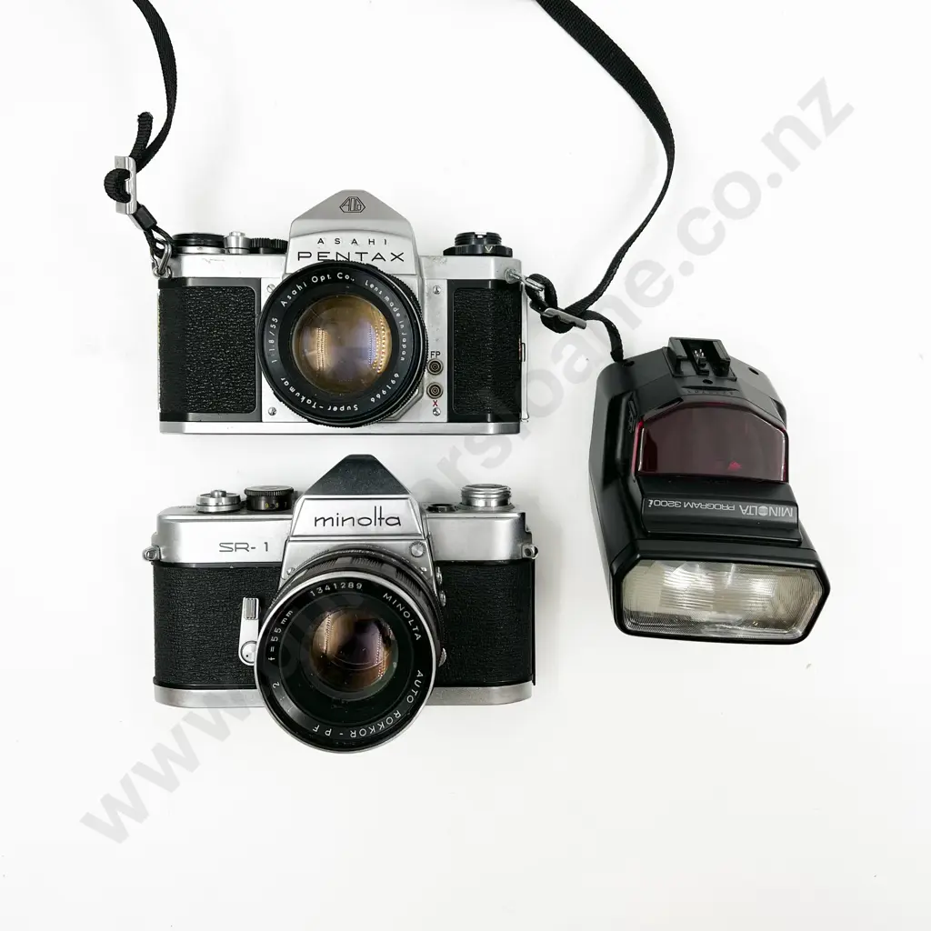 Minolta SR-1 & Pentax SV SLRs with Minolta Flash Image 1++