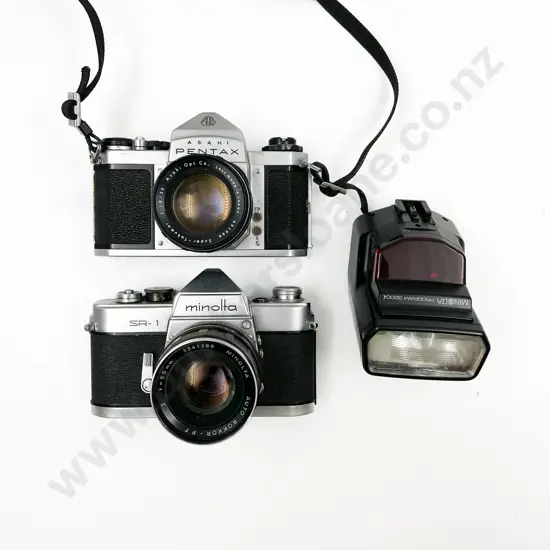 Minolta SR-1 & Pentax SV SLRs with Minolta Flash