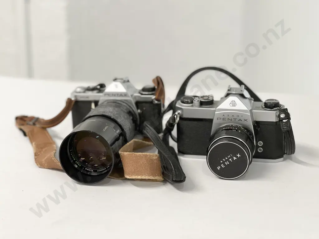 Pair of Pentax SLRs with Flash & Camera Bag Image 1++