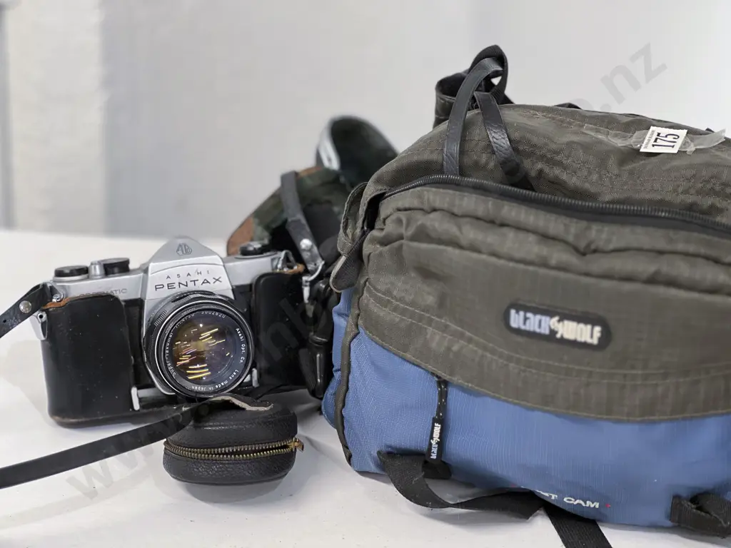 Pentax SP SLR with Lens Accessories & Black Wolf Bag Image 1++