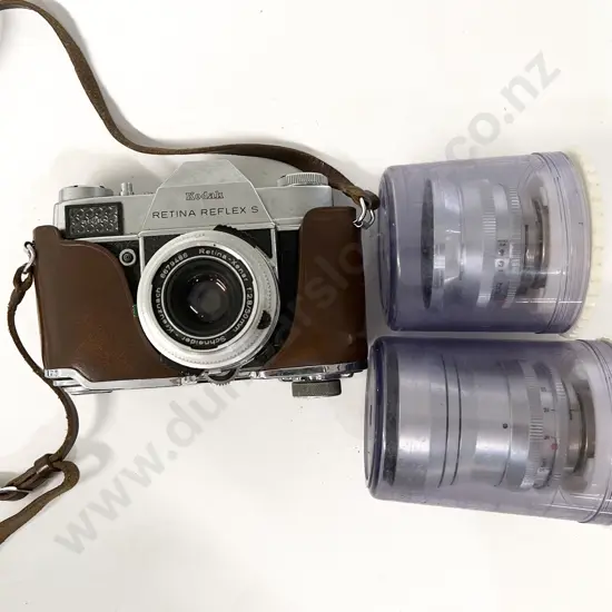 Kodak Retina Reflex S SLR with Two Accompanying Lenses & Flashes
