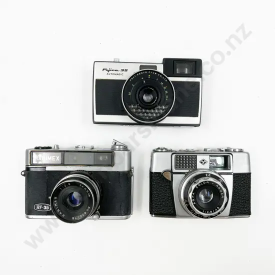Three Rangefinder Film Cameras with Leather Cases