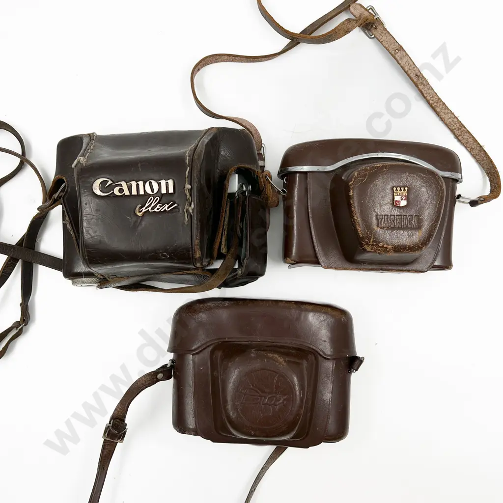 Two Rangefinder & One SLR Film Cameras with Leather Cases Image 1++