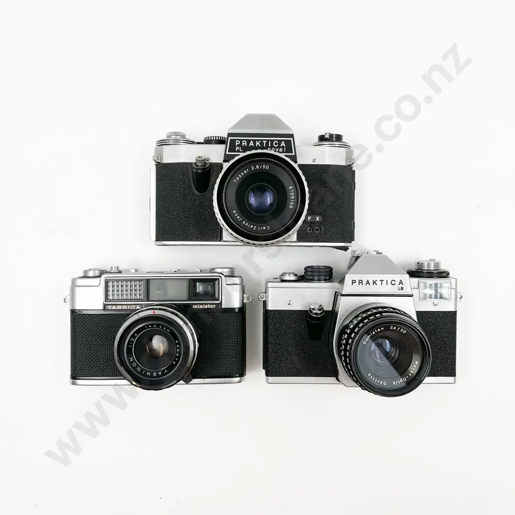 Two Praktica SLRs & One Rangefinder with Leather Cases Image 1++