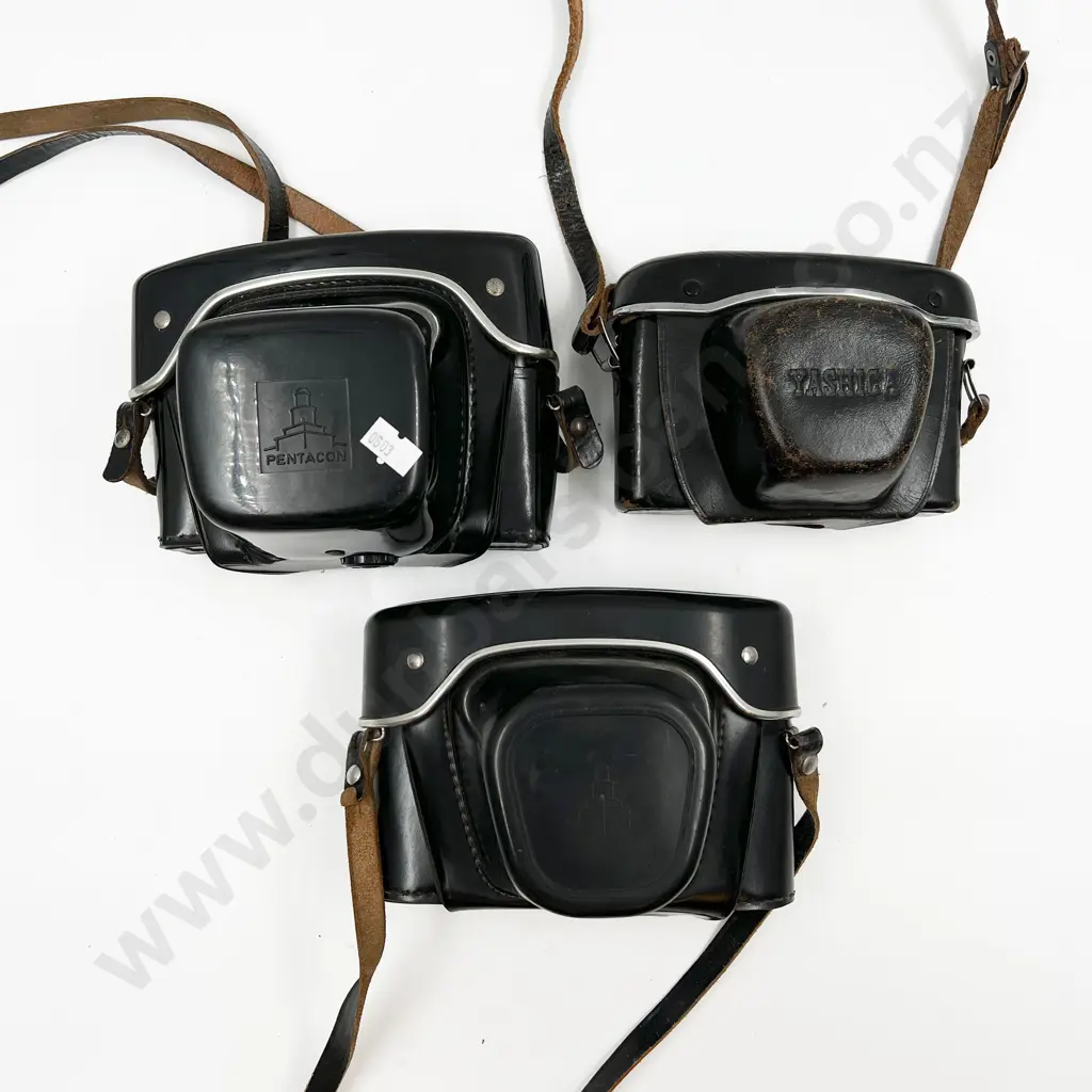 Two Praktica SLRs & One Rangefinder with Leather Cases Image 1++