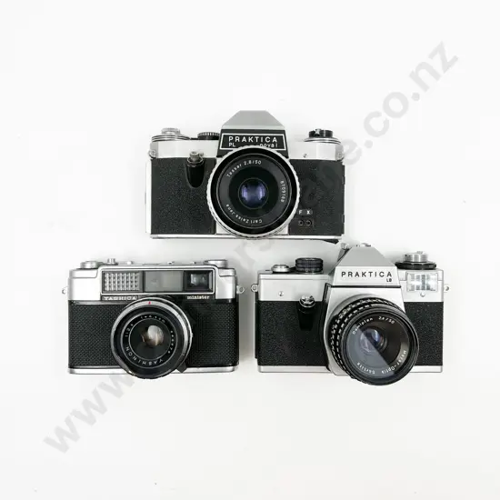 Two Praktica SLRs & One Rangefinder with Leather Cases