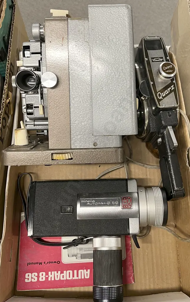 Projector & Two 8mm Film Video Cameras Image 1++