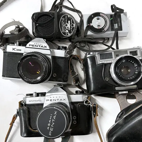 Yashika Minister with Asahi Pentax Super-Takumar and Two Light Meters