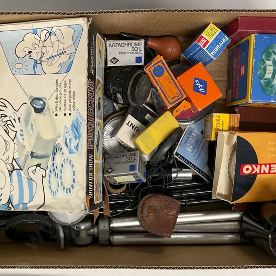 Quantity of Assorted Camera Accessories Including Vintage Projector