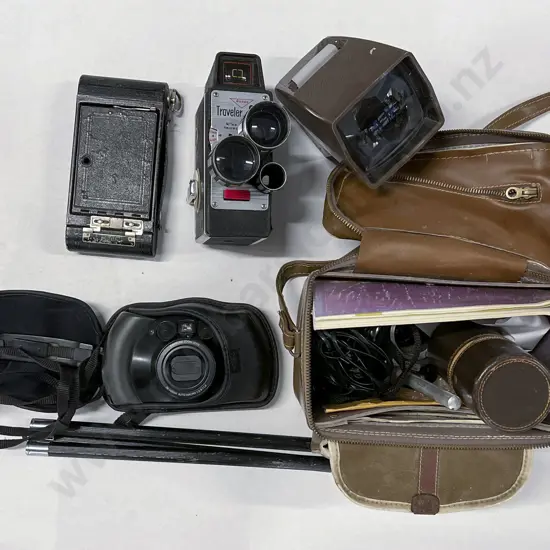 Three Cameras Including Film Camera with Film Viewer