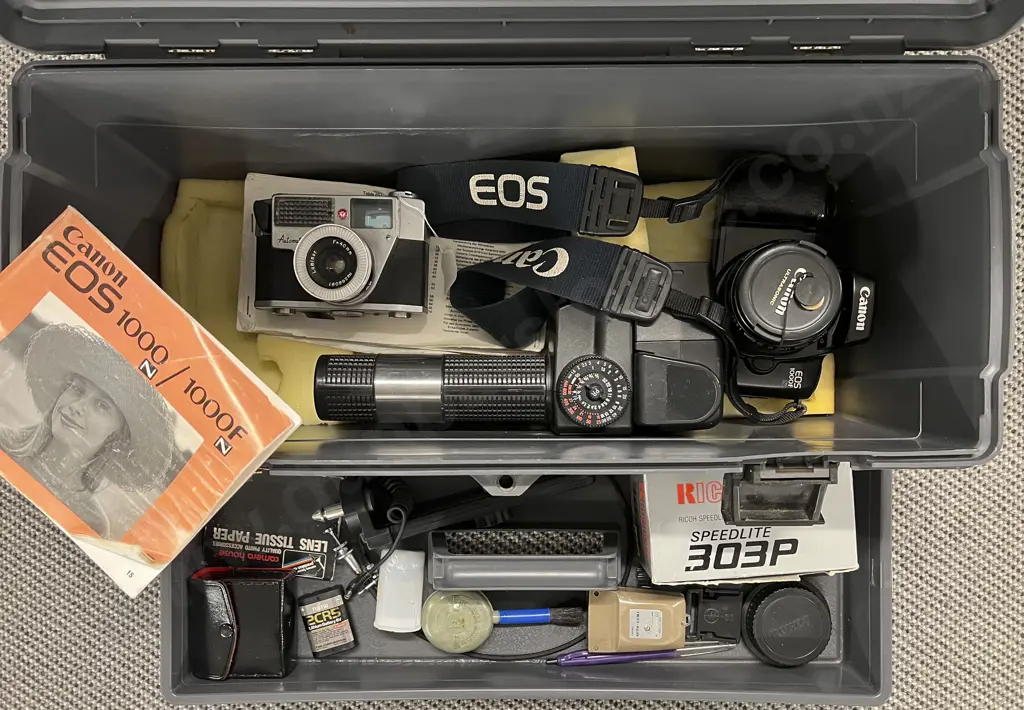 Canon EOS 1000F with Various Accessories in Tool Box Image 1++