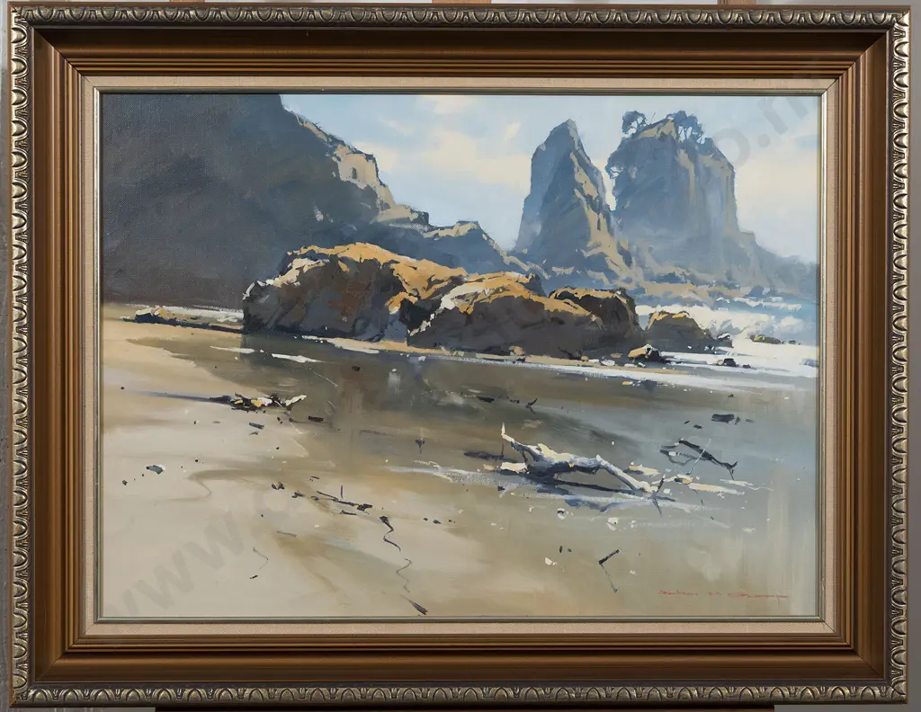 John Crump (b 1943) - Low Tide Otama Beach Image 1++