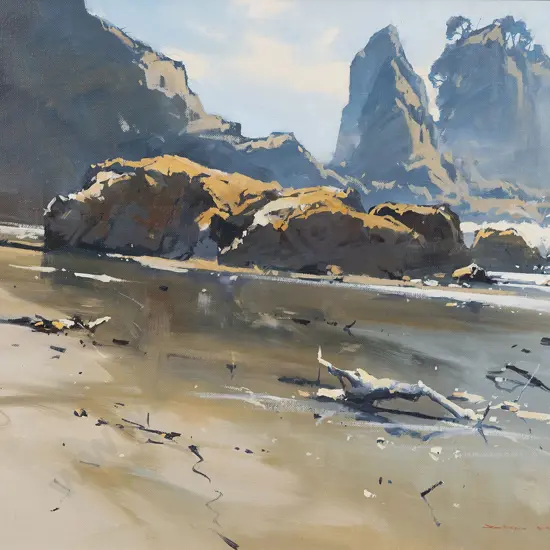 John Crump (b 1943) - Low Tide Otama Beach