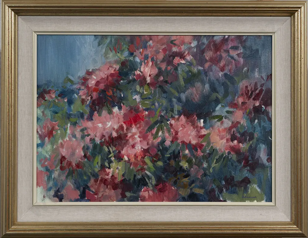 Brian Badcock (b 1952) - Crimson Goldsworth Rhododendrons Image 1++