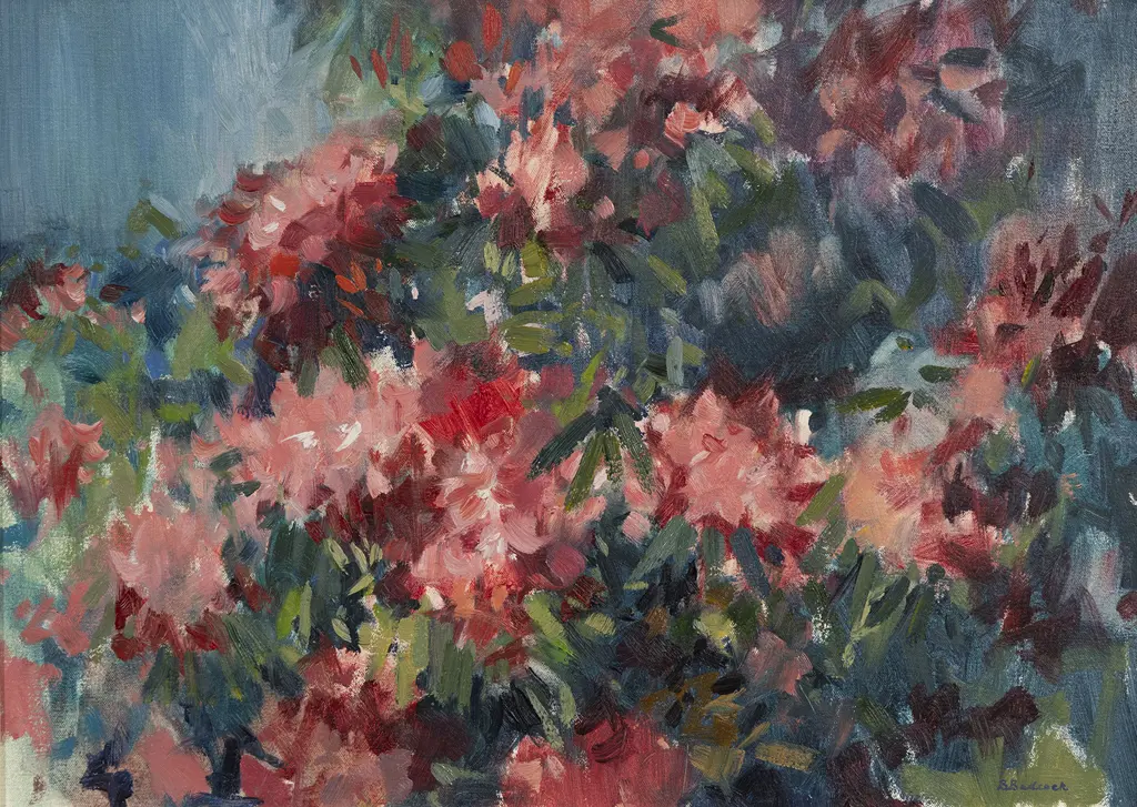 Brian Badcock (b 1952) - Crimson Goldsworth Rhododendrons Image 1++
