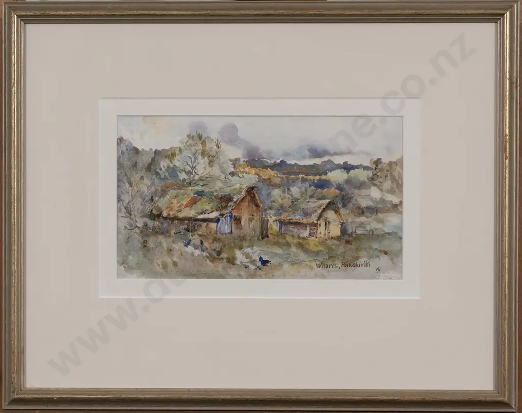 Jane Wimperis (1838 - 1927) - Whares at Paikakiriki Image 1++