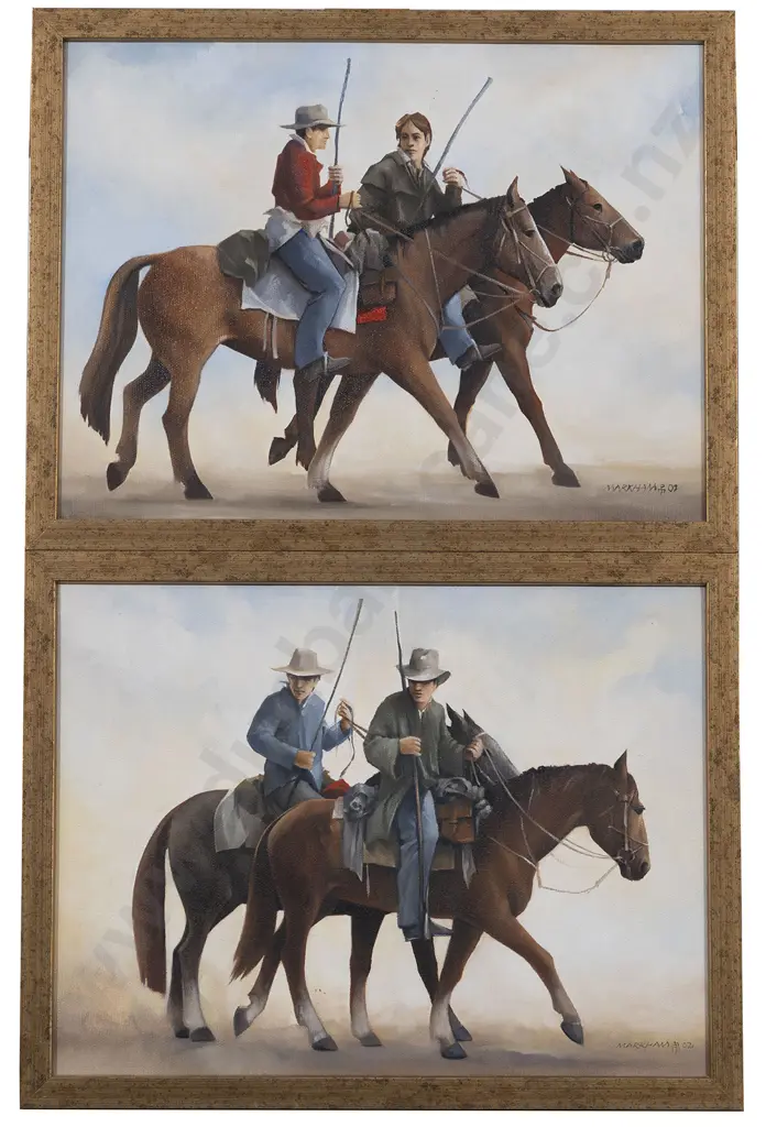 Philip Markham (b 1939) - Musterers on Mt Nicholas (Diptych) Image 1++