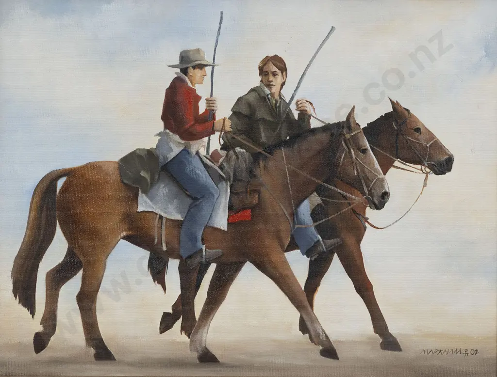 Philip Markham (b 1939) - Musterers on Mt Nicholas (Diptych) Image 1++
