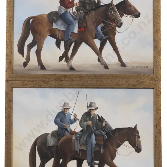 Philip Markham (b 1939) - Musterers on Mt Nicholas (Diptych)
