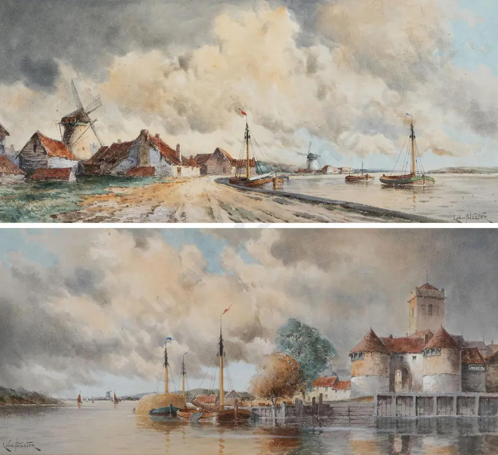 L. Van Staaten - Pair of Dutch Watercolour Scenes Image 1++