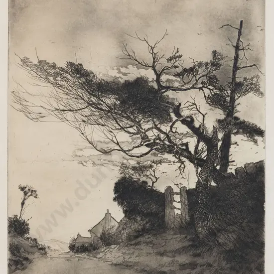 Willie Rawson (British 1865 - 1949) - A Windswept Lane