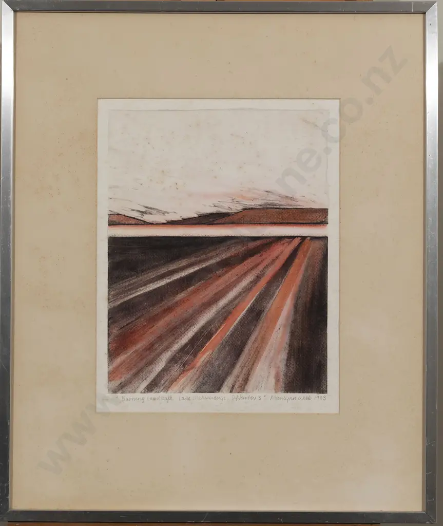 Marilynn Webb (1937 - 2021) - Burning Landscape Lake Mahinerangi (a/f) Image 1++