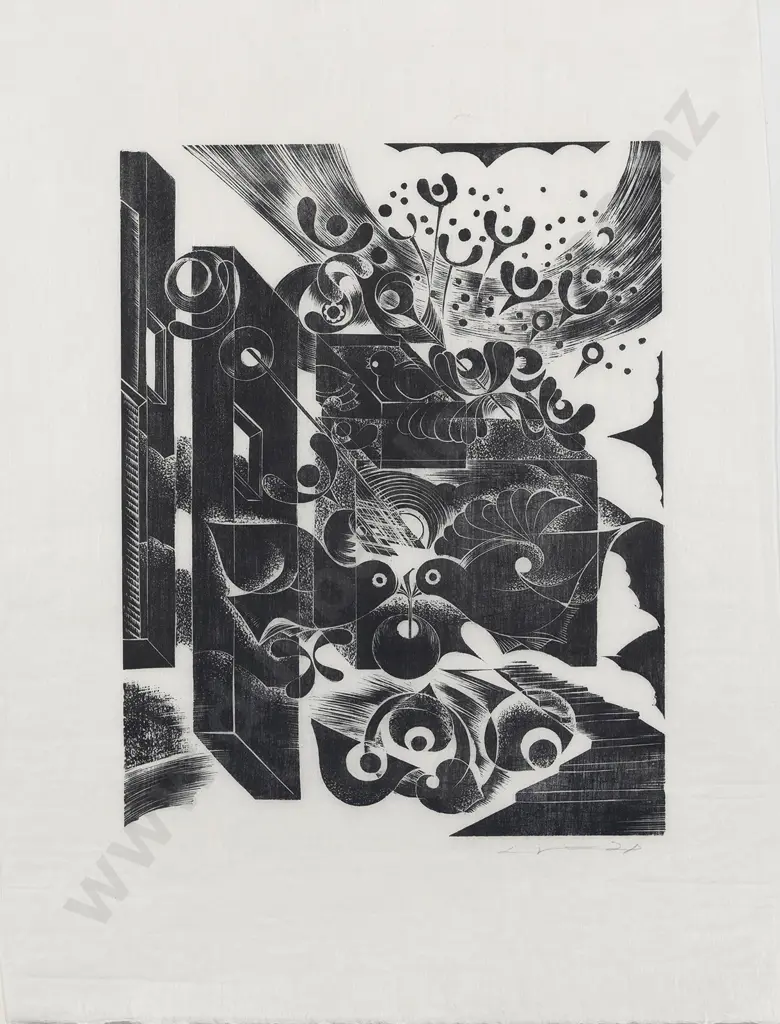 Kunimi Kumamoto - Two Black and White Woodblock Prints Image 1++