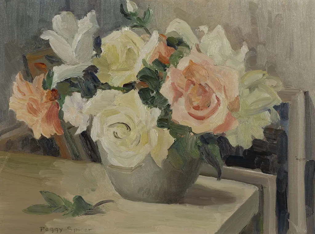 Peggy Spicer (1908 - 84) - Floral Still Life with Roses Image 1++