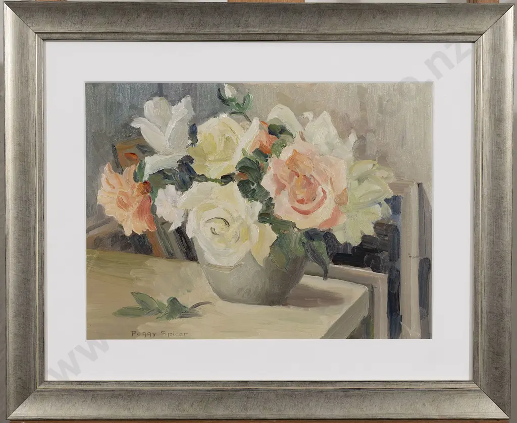 Peggy Spicer (1908 - 84) - Floral Still Life with Roses Image 1++