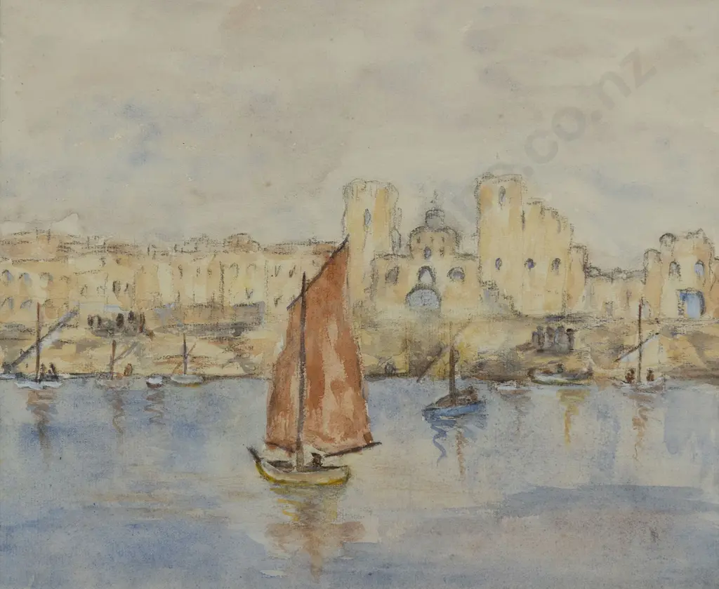 Attrib. Maude Burge (1865 - 1957) - European Harbour Scene Image 1++