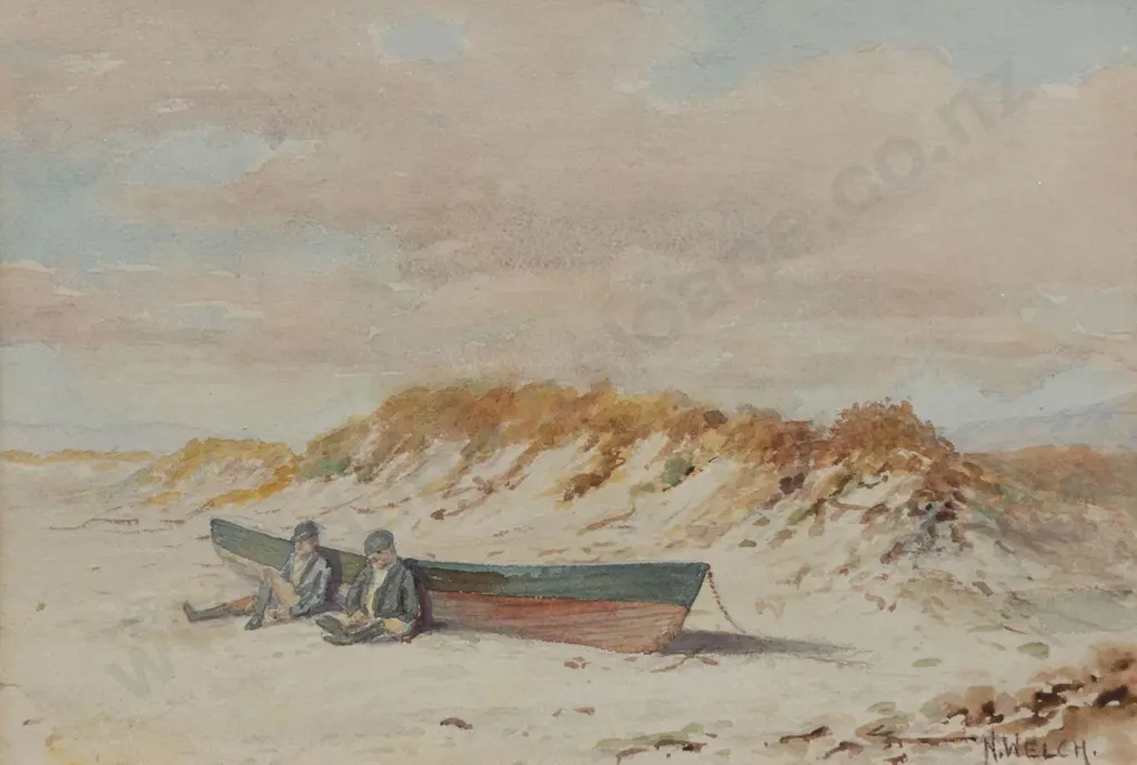 Nugent Welch (1881-1970) - On the Beach Muritai Wellington Image 1++
