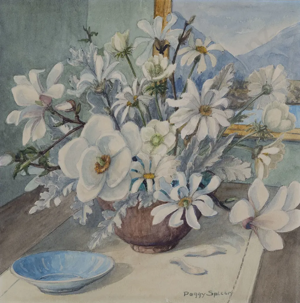 Peggy Spicer (1908 - 84) - Floral Still Life with Magnolias Image 1++