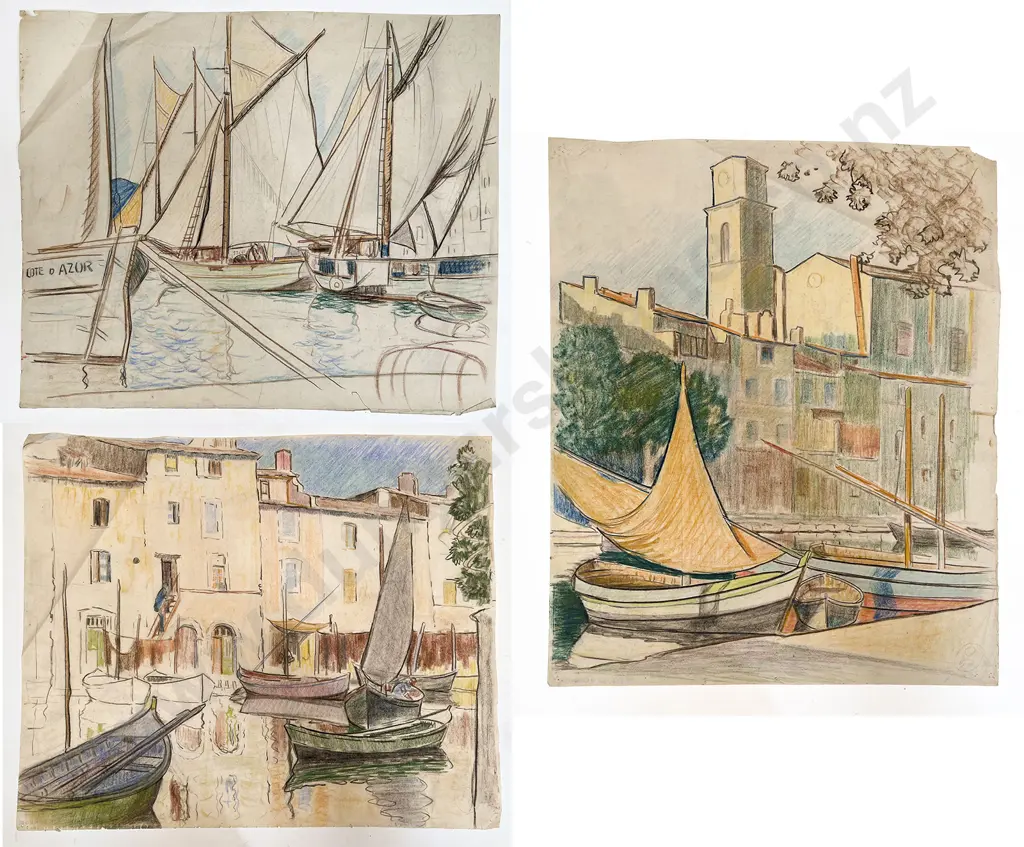 John Weeks (1888 - 1965) - Three Coloured Pastel Sketches (unframed) Image 1++