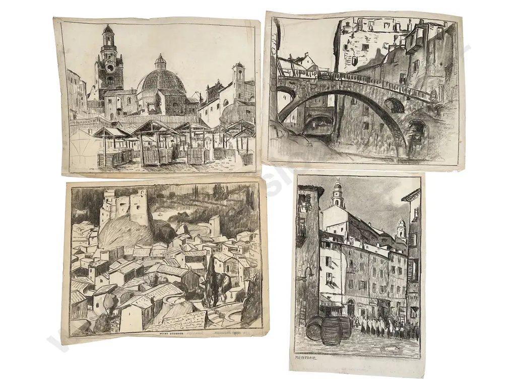 John Weeks (1888 - 1965) - Four Landscape Sketches (unframed) Image 1++