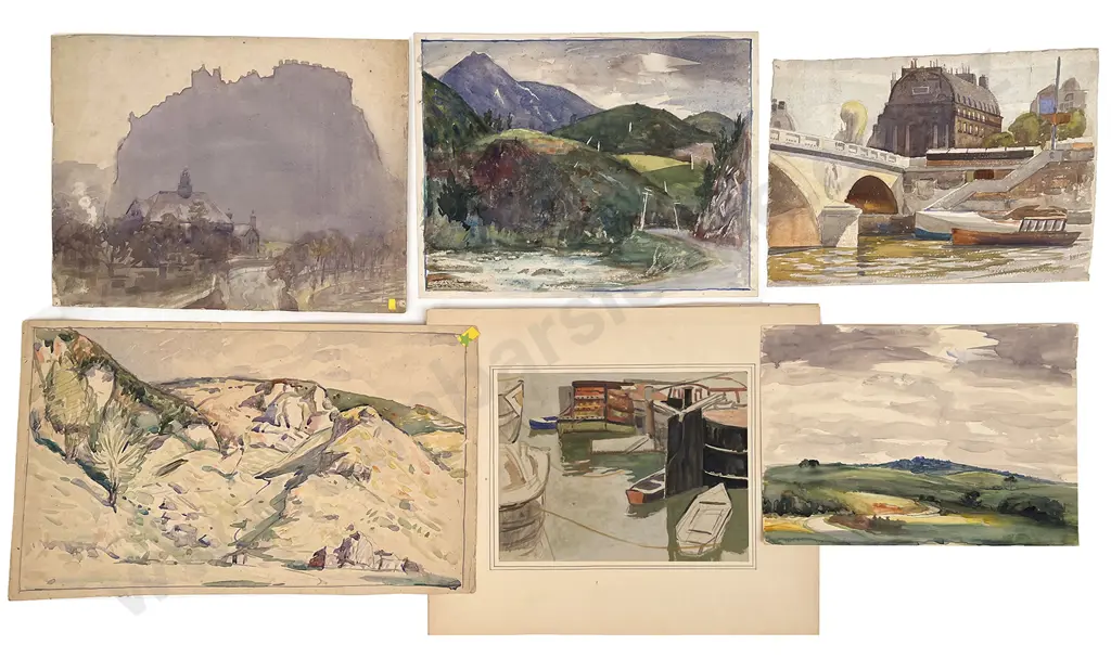John Weeks (1888 - 1965) - Six Watercolour Sketches (unframed) Image 1++