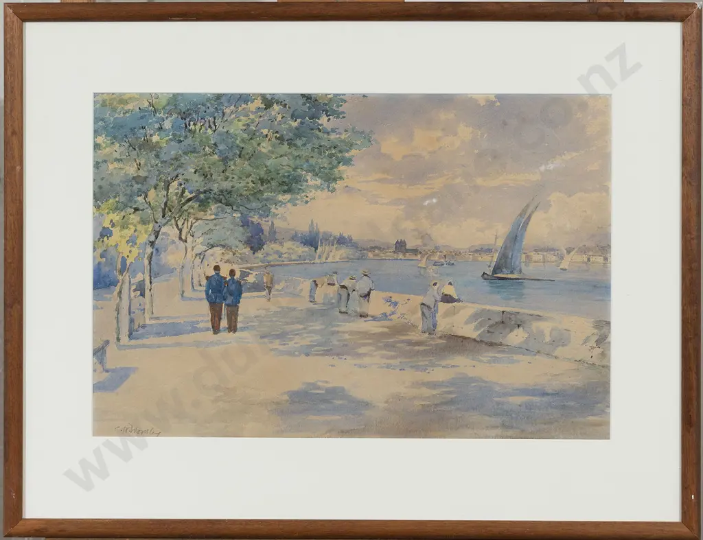 C N Worsley - Italian Coastal Study With Small Boats and Figures Image 1++