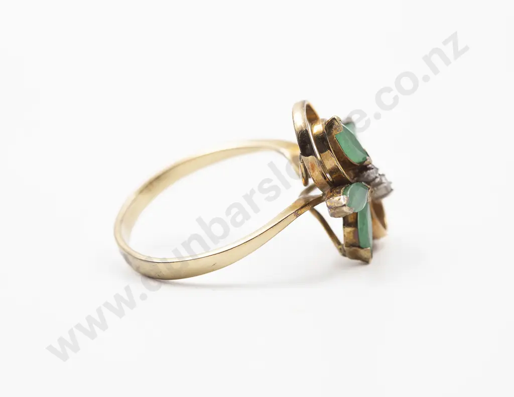 14ct Six Stone Emerald and Diamond Floret Cluster Dress Ring Image 1++