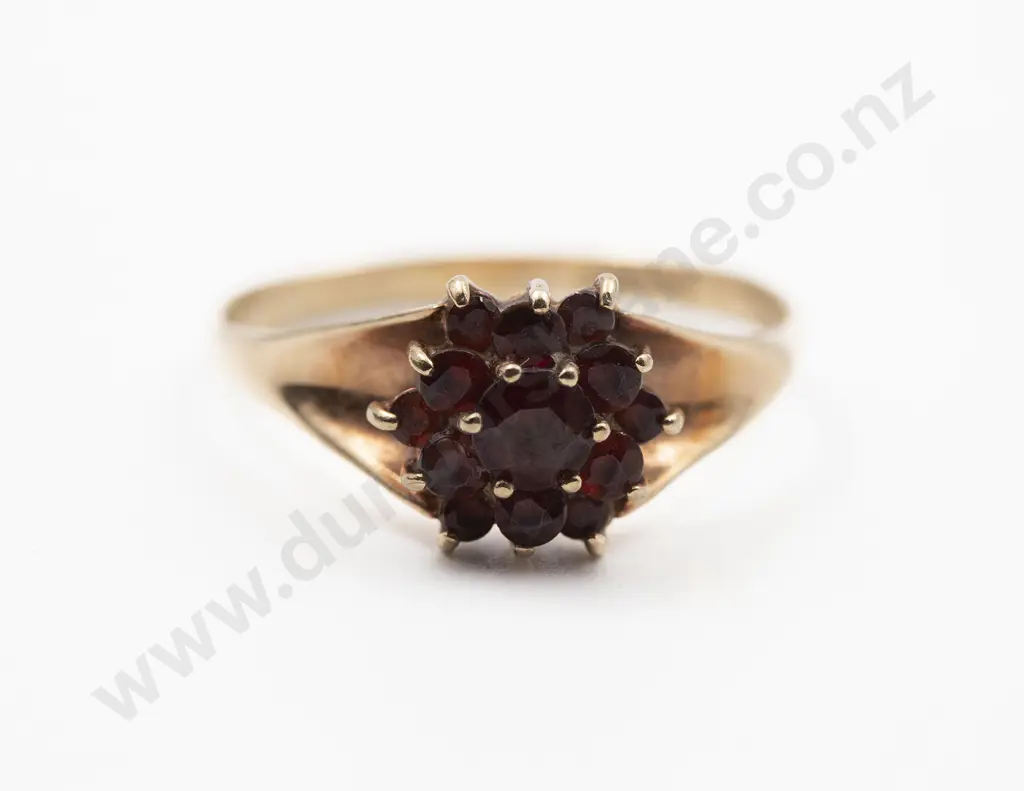 9ct 13stone Garnet Floral Cluster Ring Image 1++