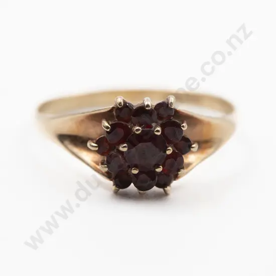 9ct 13stone Garnet Floral Cluster Ring