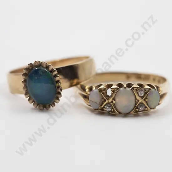 Victorian 9ct Three Stone Milk Opal Bridge Ring